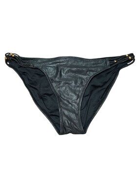 PilyQ Bikini Bottom Sz L Black Beaded Braided Low Rise Cheeky Barcelona Swimwear